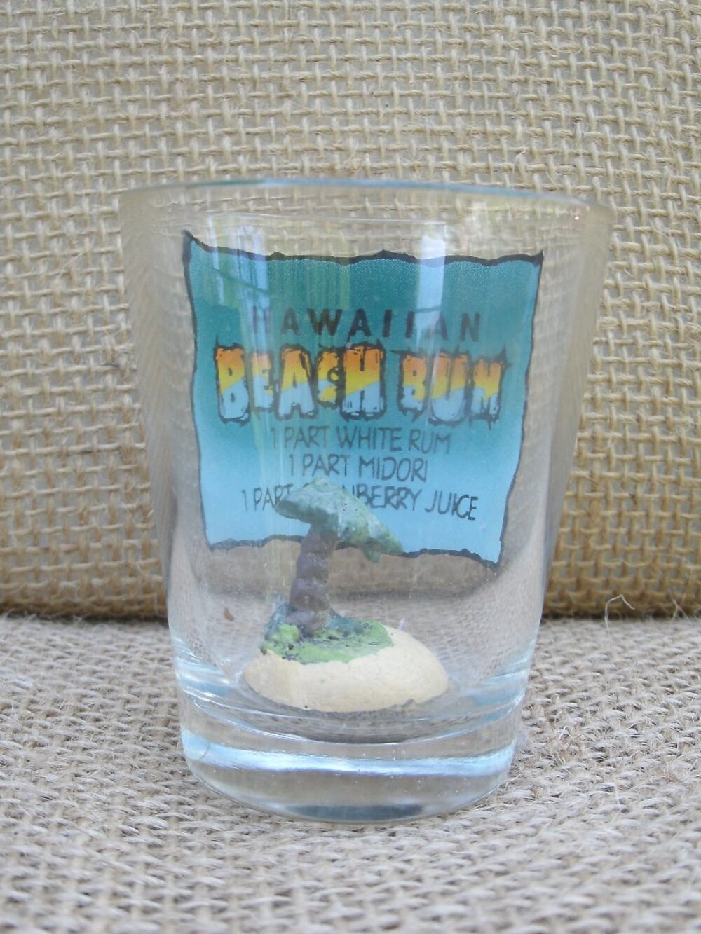 Vintage Hawaiian Beach Bum Recipe Shot Glass Palm Tree